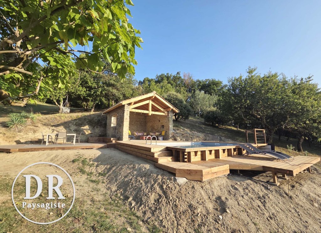 piscine travaux bois terrasse jour David Robert paysagiste